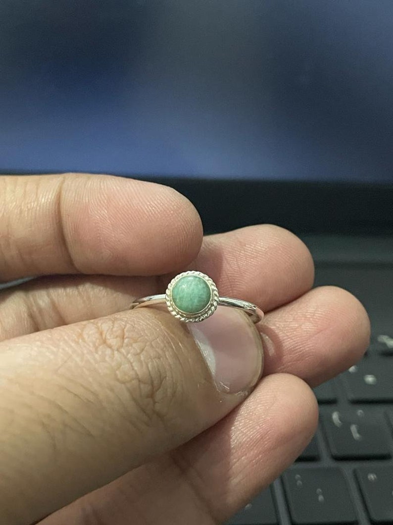 Amazonite Ring: Solid 925 Silver Ring - Handmade Bezel Ring - Daily Use Ring - Gemstone Cabochon Ring - Gift For her - Amazonite Jewelry image 2