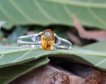 Natural Citrine Ring -925 Silver Ring - Yellow Citrine Jewelry - Accent Ring - November Birthstone Stacking Ring - Gift for her Wedding