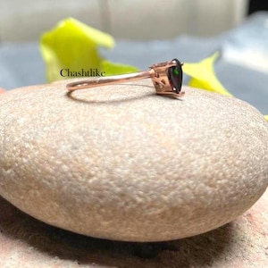Pear Cut Black Opal Ring: Handmade 925 Silver October Birthstone