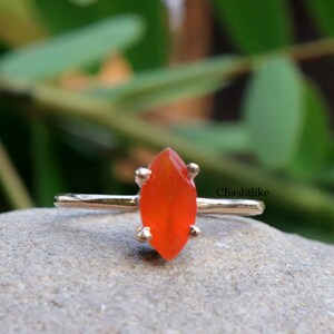 Handmade Rose Gold Carnelian Ring: 925 Silver Marquise Prong Setting