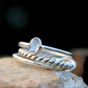 Moonstone Stacking Ring - 925 Silver Simple Ring -  Stacking Ring Set - Moonstone Ring - Gemstone Ring - Handmade Ring - Moonstone Jewelry