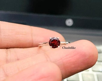 Red Garnet Ring - 925 Silver Garnet Ring - Garnet Prong Ring - Handmade Garnet Cut Stone jewelry - January Birthstone Ring - Gift to Her