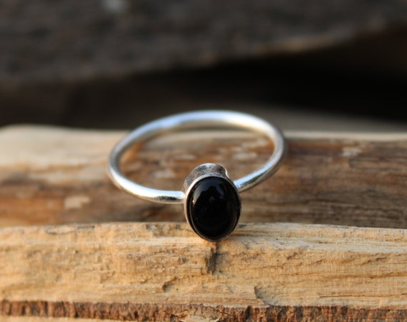 Silvershake Natural Black Onyx Sterling Silver Ring - 8x6mm Solitaire Gemstone Ring, Size 6 - View #3
