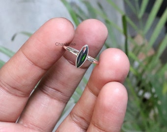 Marquise Black Opal Ring: Handmade 925 Silver Cabochon Ring