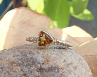 Natural Yellow Citrine Ring - 925 Silver Ring - Citrine Stone Silver Ring - Handmade Yellow Citrine Ring - November Birthstone Ring Gift her