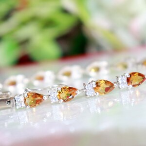 Pulsera de citrino natural - Pulsera de plata 925 - Pulsera de citrino bañada en oro de 14 quilates - Pulsera de tenis - Pulsera con piedra de nacimiento - Pulsera de boda