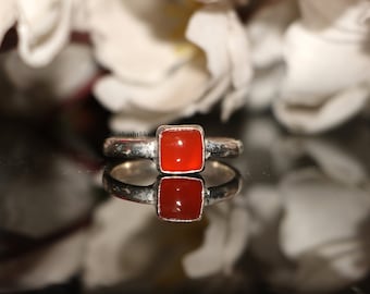 Carnelian Ring - 925 Sterling Silver Ring -Handmade Cushion Stone Ring  - Birthstone Ring Gift for her Carnelian Jewelry Classic Stone Ring