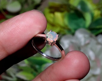 Natural Ethiopian Opal Ring - 925 Silver Ring - October Birthstone Ring - Opal Ring- Opal prong Ring - Handmade Opal Ring - Opal Jewelry