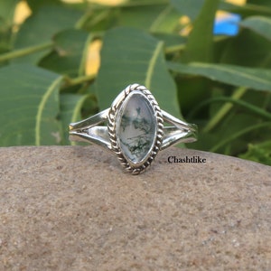 Green Moss Agate Ring: Handmade 925 Silver Bezel Setting