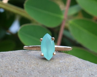 Natural Aqua Chalcedony Ring ,Rose Gold  Ring, 925 Silver Ring - Handmade  Ring ,Gemstone Ring ,Chalcedony gold Ring gift for her jewelry