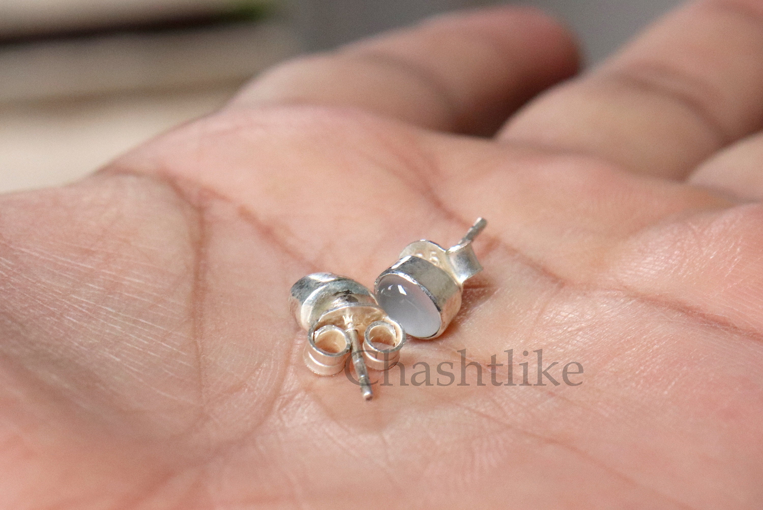 手作りのアクアカルセドニー925シルバースタッドピアス - Etsy 日本