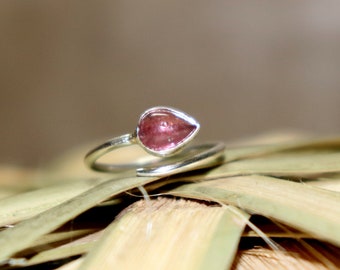 Handmade Pink Tourmaline Ring: 925 Sterling Silver Adjustable Cabochon Ring