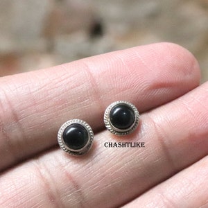 Black Onyx 925 Silver Stud Earrings: Handmade Gemstone Jewelry