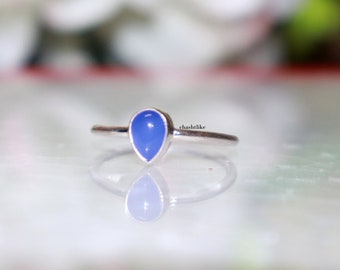 Blue Chalcedony Ring - Chalcedony Ring - 925 Silver Ring - Solitaire Ring - Handmade Gemstone Silver Ring - Chalcedony gift Ring - Blue Ring