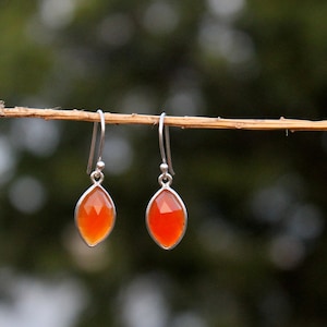 Handmade Carnelian Dangle Earrings: 925 Sterling Silver Marquise Gemstone