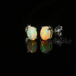 Natural Ethiopian opal earrings Opal Stud Earrings 925 Silver Earrings Handmade Opal stud wedding opal jewelry Opal Stud gift for her zdjęcie 5