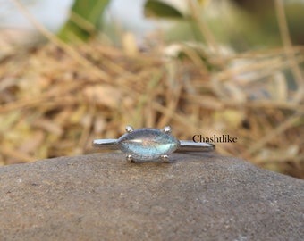 Natural Labradorite Ring ,925 Silver Ring, Gemstone Handmade Ring, Blue power Labradorite Ring,Labradorite jewelry Minimalist Gifts for Her