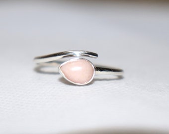 Natural Pink Opal Ring ,Adjustable Pear Cab Pink Opal Ring, Handmade 925 Silver Ring , Opal Birthstone Gift, Opal Ring ,Open Stacking Ring