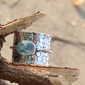 Aquamarine Natural Gemstone Ring - 925 Silver Band Ring -925-Sterling Silver Ring - Spinner Ring - Antique Silver Ring-Thumb Ring gift ring