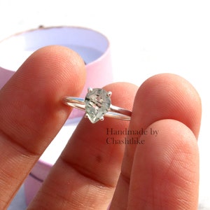 Pear Cut Herkimer Diamond Ring: 925 Sterling Silver Birthstone