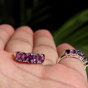 Handgefertigter 925 Silber Amethyst Ring: Fünfstein Februar Geburtsstein