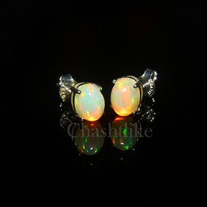 Natural Ethiopian opal earrings Opal Stud Earrings 925 Silver Earrings Handmade Opal stud wedding opal jewelry Opal Stud gift for her zdjęcie 8