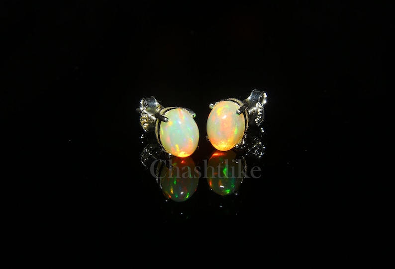 Natural Ethiopian opal earrings Opal Stud Earrings 925 Silver Earrings Handmade Opal stud wedding opal jewelry Opal Stud gift for her zdjęcie 8