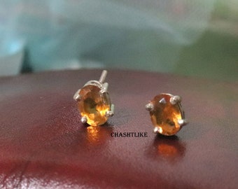 Natural Citrine Stud Earrings - 925 Sterling Silver - Gemstone Jewelry - Gift for her - November Birthstone Gold Plated Earrings