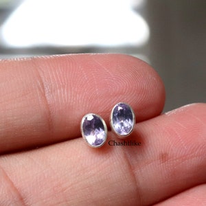 Purple amethyst stud - 925 Silver stud earrings - Handmade stud - birthstone stud - gift for her - Natural gemstone Stud - Amethyst Jewelry