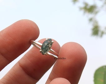 Anillo de ágata musgosa verde - Anillo de plata 925 - Anillo hecho a mano - Joyería de ágata musgosa para regalo - Anillo con cabujón - Anillo sencillo y delicado, regalo para ella