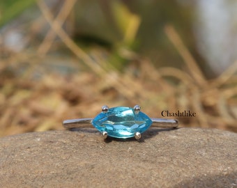 Natural Blue Topaz Ring - 925 Silver Blue topaz Marquise Ring - December Birthstone Ring - Engagement Ring - Handmade Jewelry - Gift to her