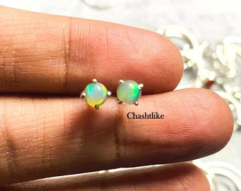 Pendientes de ópalo etíope natural: joyería de piedra natal hecha a mano en plata 925, regalo para ella