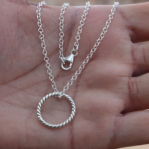 925 Silver Circle Necklace - Handmade Silver Necklace - - 925 Silver Chain Necklace - Silver Twist band Circle Pendant - 925 Silver Jewelry