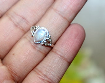 Moonstone Ring -Handmade 925 Silver Ring- Moonstone Jewelry- June Birthstone Ring -Blue Fire Moonstone Ring - Gift for her Rainbow moonstone