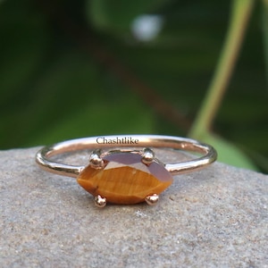 Natural Tiger Eye Ring ,Rose Gold  Ring, 925 Silver Ring - Handmade  Ring ,Gemstone Ring - Tiger eye&#39;s Rose gold Ring gift for her jewelry