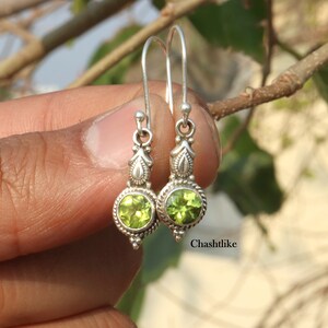 Peridot Dangle Earrings: Handmade 925 Sterling Silver Gemstone Studs