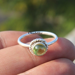 Handmade Peridot 925 Silver Stacking Ring - August Birthstone
