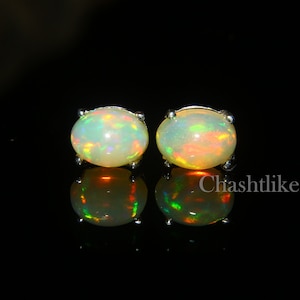 Natural Ethiopian opal earrings Opal Stud Earrings 925 Silver Earrings Handmade Opal stud wedding opal jewelry Opal Stud gift for her zdjęcie 1