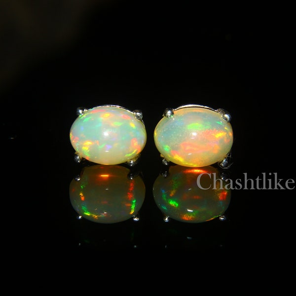 Natuurlijke Ethiopische opaal oorbellen - Opal Stud Oorbellen - 925 zilveren oorbellen - Handgemaakte Opal stud - bruiloft opaal sieraden Opal Stud cadeau voor haar