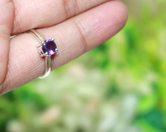 Natural Purple Amethyst Ring - 925 Sterling Silver - February Birthstone
