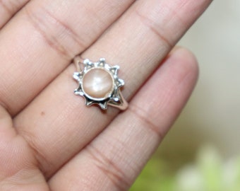 Peach Moonstone Ring - 925 Silver Bezel Ring - Wedding Gift Ring - 925 Silver Ring - Handmade Moonstone Ring - Peach moonstone Jewelry