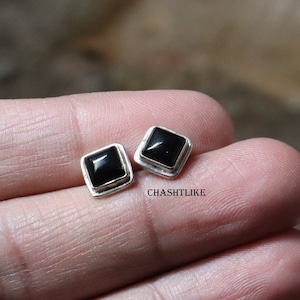 Black Onyx Stud Earrings - Onyx Handmade 925 Silver Earrings - Gemstone Stud - Gift to her  - Natural Onyx Chushion Tops - Onyx Jewelry