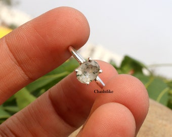 Herkimer Diamond Ring: Sterling Silver Crystal, December Birthstone