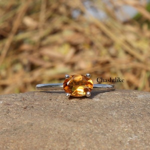 Natural Citrine Ring - 925 Silver Ring - Citrine Stone Silver Prong Ring - Handmade Yellow Citrine Ring -Citrine November Birthstone Ring