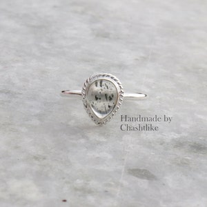 Natural Herkimer Diamond Ring: 925 Sterling Silver Pear Cab Birthstone