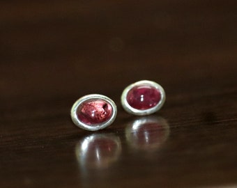 Tourmaline Stud Earrings - Tourmaline Handmade 925 Silver Earrings - Gemstone Stud - Gift to her  - Natural Pink Tourmaline Tops