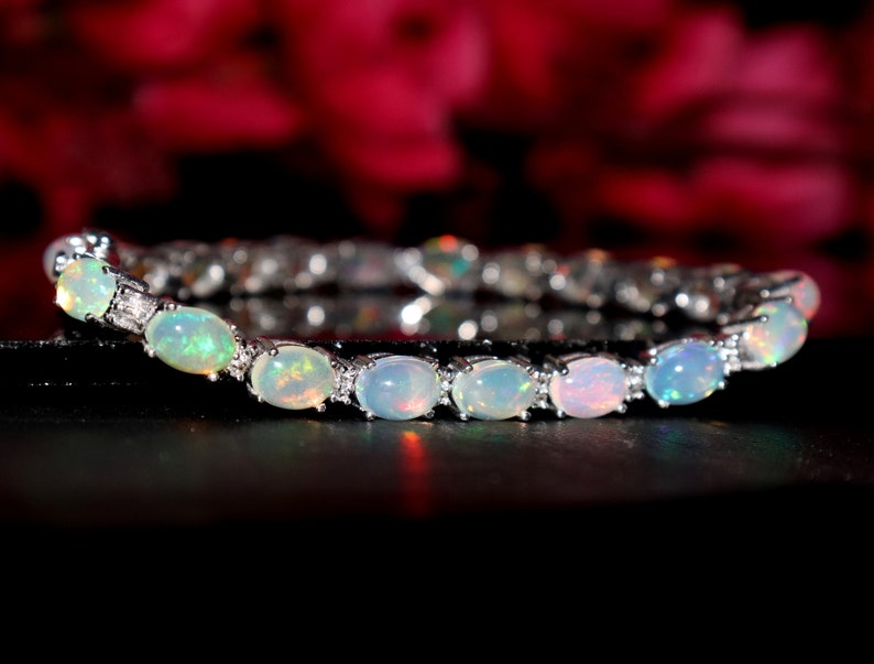 Natural Ethiopian Multi-Fire Opal 925 Silver Bracelet H-697