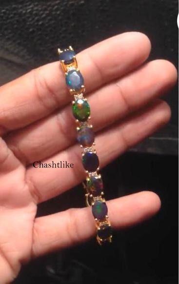 925シルバーブラックオパールブレスレット：マルチファイア