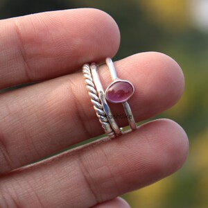Amethyst Stacking Ring - 925 Silver Ring -3 Stacking Ring Set -Amethyst Ring -Handmade Purple Amethyst Cabochon Ring -Amethyst Stone Jewelry