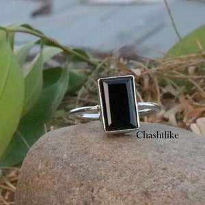 Black Onyx Baguette Ring - 925 Sterling Silver Handmade Ring